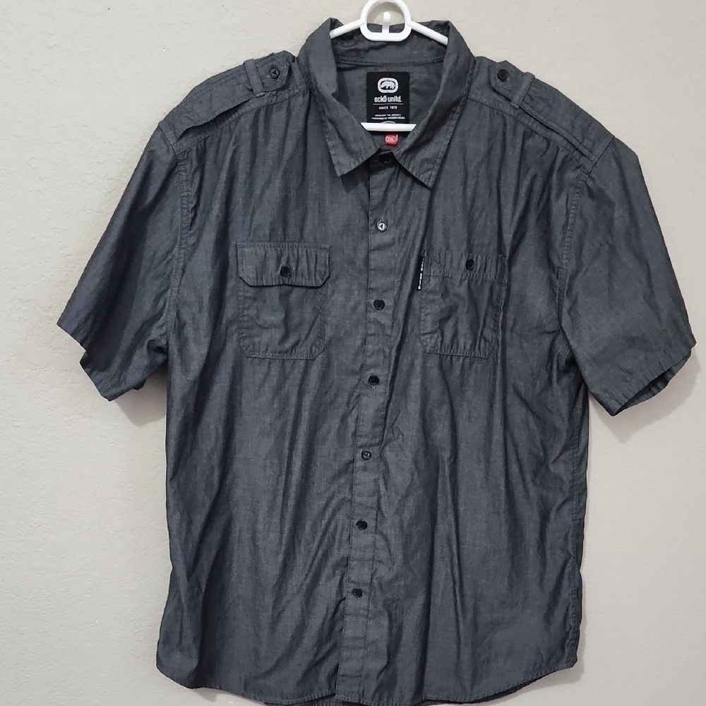 Ecko Unltd Shirt Men's Gray Button-Up Size 2XL Y2K
